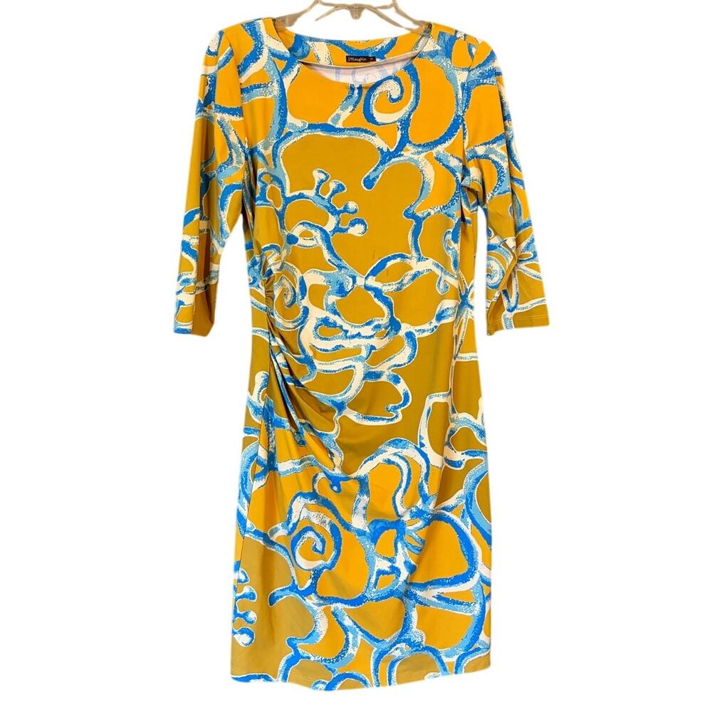 J. McLaughlin Catalina Cloth Dress Womens Medium Yellow Blue Print Pattern